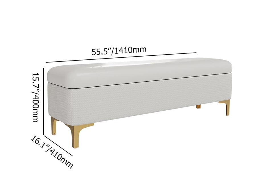 HMR - Modern White PU Leather Bedroom Flip Top Storage Bench with Gold Stainless Steel Legs