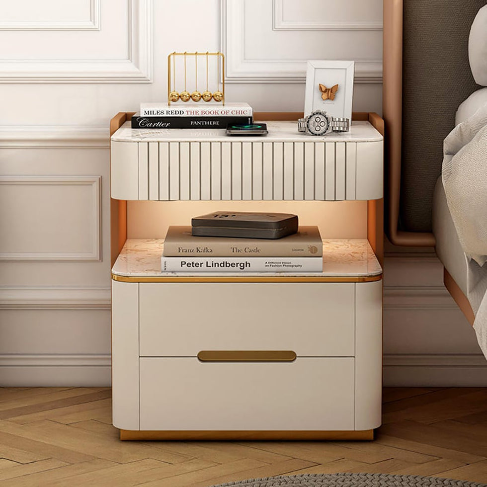 HMR - Vailora Smart Nightstand with Wireless Charger Sensor Light Bluetooth Speakers
