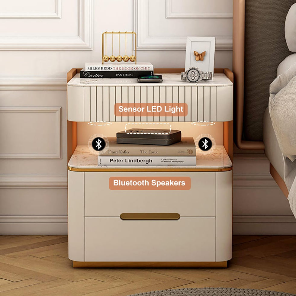 HMR - Vailora Smart Nightstand with Wireless Charger Sensor Light Bluetooth Speakers
