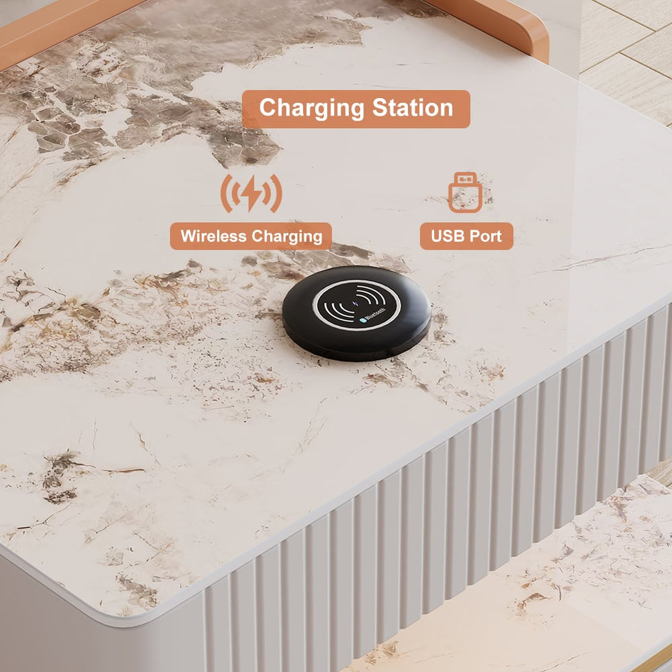 HMR - Vailora Smart Nightstand with Wireless Charger Sensor Light Bluetooth Speakers