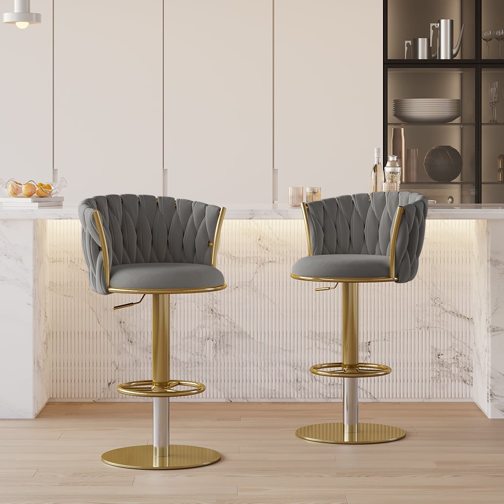 HMR - Set of 2 Modern Adjustable Swivel Bar Stools or Counter Stools with Upholstery