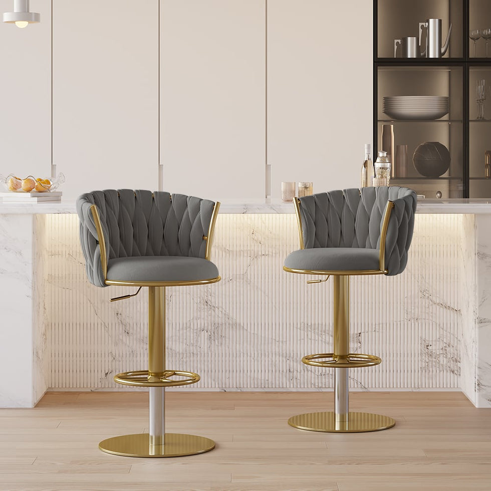 HMR - Set of 2 Modern Adjustable Swivel Bar Stools or Counter Stools with Upholstery