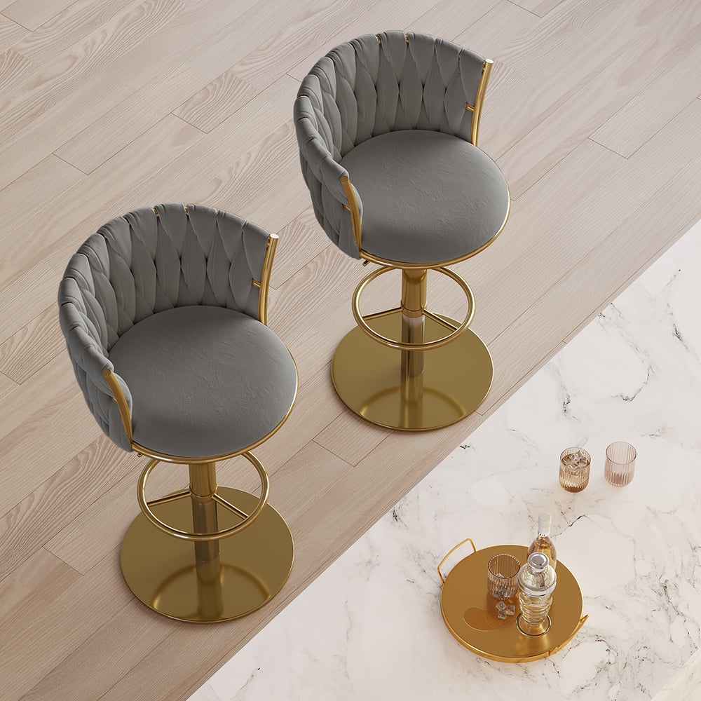 HMR - Set of 2 Modern Adjustable Swivel Bar Stools or Counter Stools with Upholstery