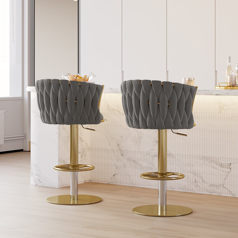 HMR - Set of 2 Modern Adjustable Swivel Bar Stools or Counter Stools with Upholstery