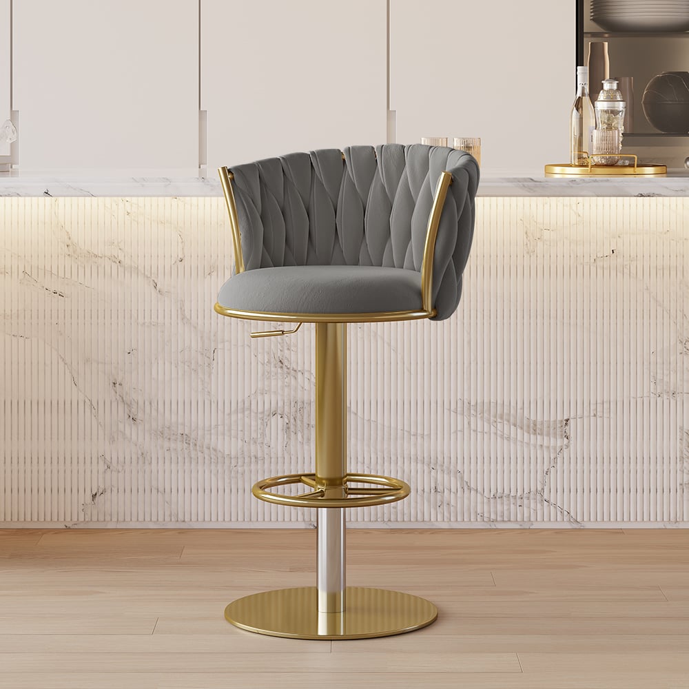 HMR - Set of 2 Modern Adjustable Swivel Bar Stools or Counter Stools with Upholstery