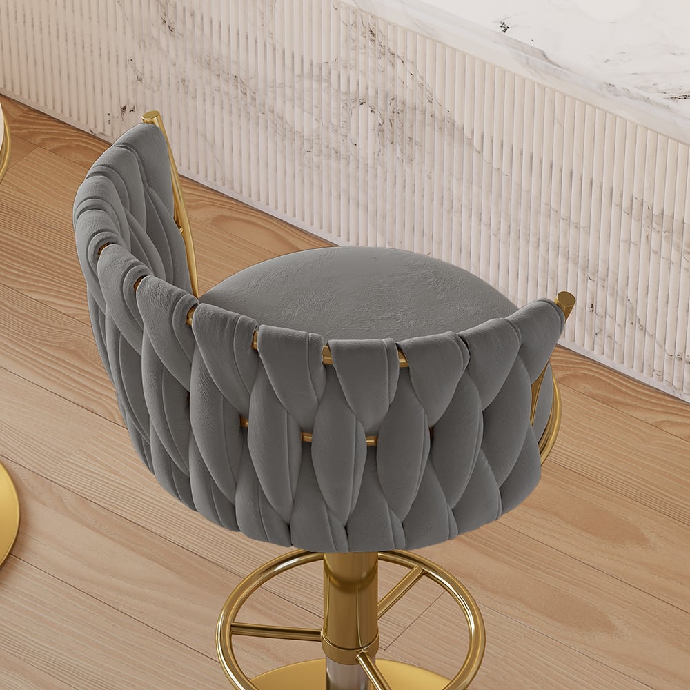 HMR - Set of 2 Modern Adjustable Swivel Bar Stools or Counter Stools with Upholstery