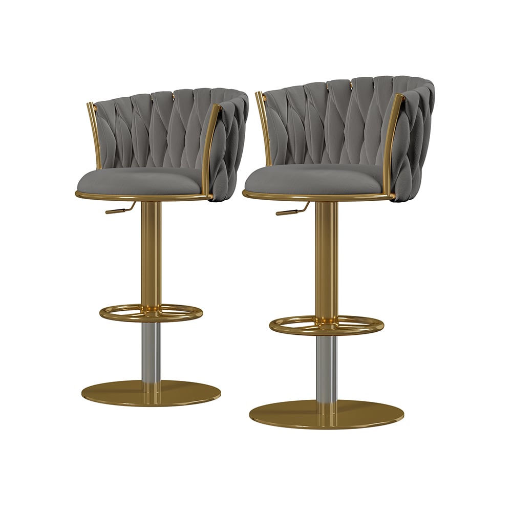 HMR - Set of 2 Modern Adjustable Swivel Bar Stools or Counter Stools with Upholstery