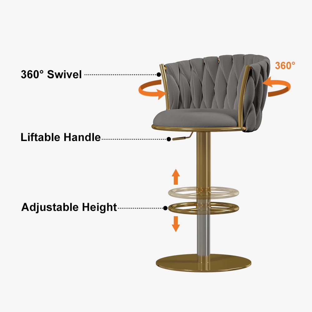 HMR - Set of 2 Modern Adjustable Swivel Bar Stools or Counter Stools with Upholstery