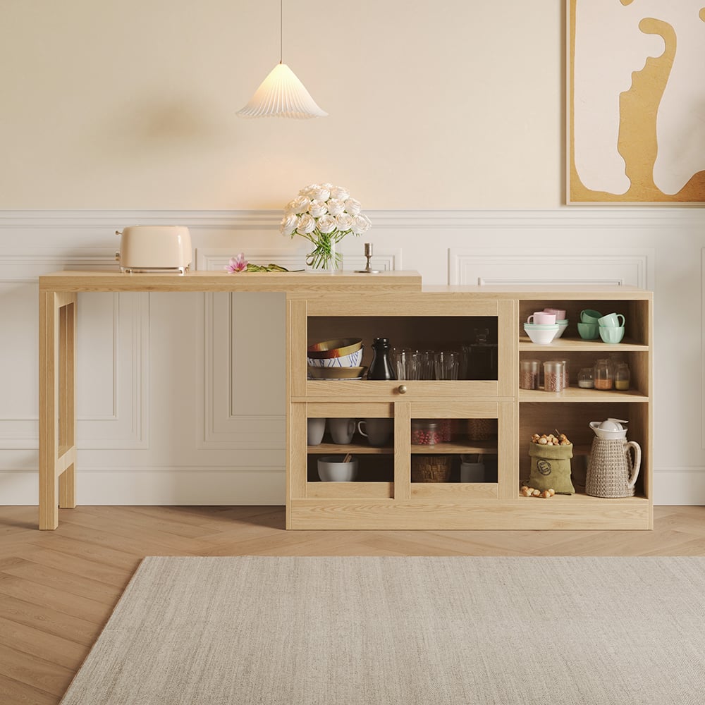 HMR - Farmhouse Extendable Wood Sideboards and Cabinets with Ample Storage