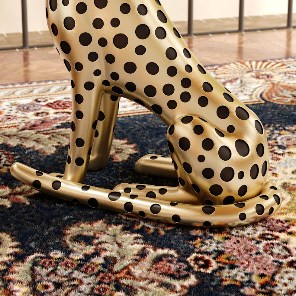 HMR - Panther Figurine Resin Art Deco Side Table with Tray Top
