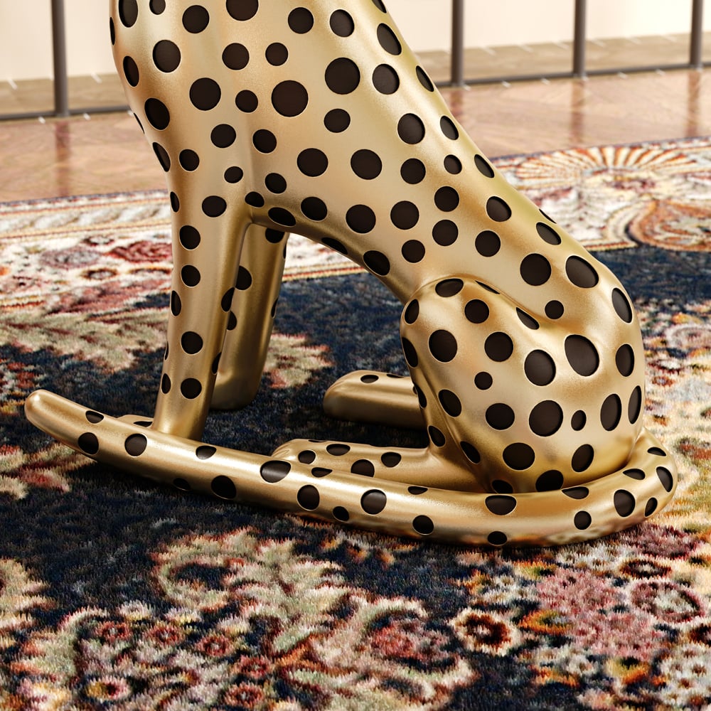 HMR - Panther Figurine Resin Art Deco Side Table with Tray Top