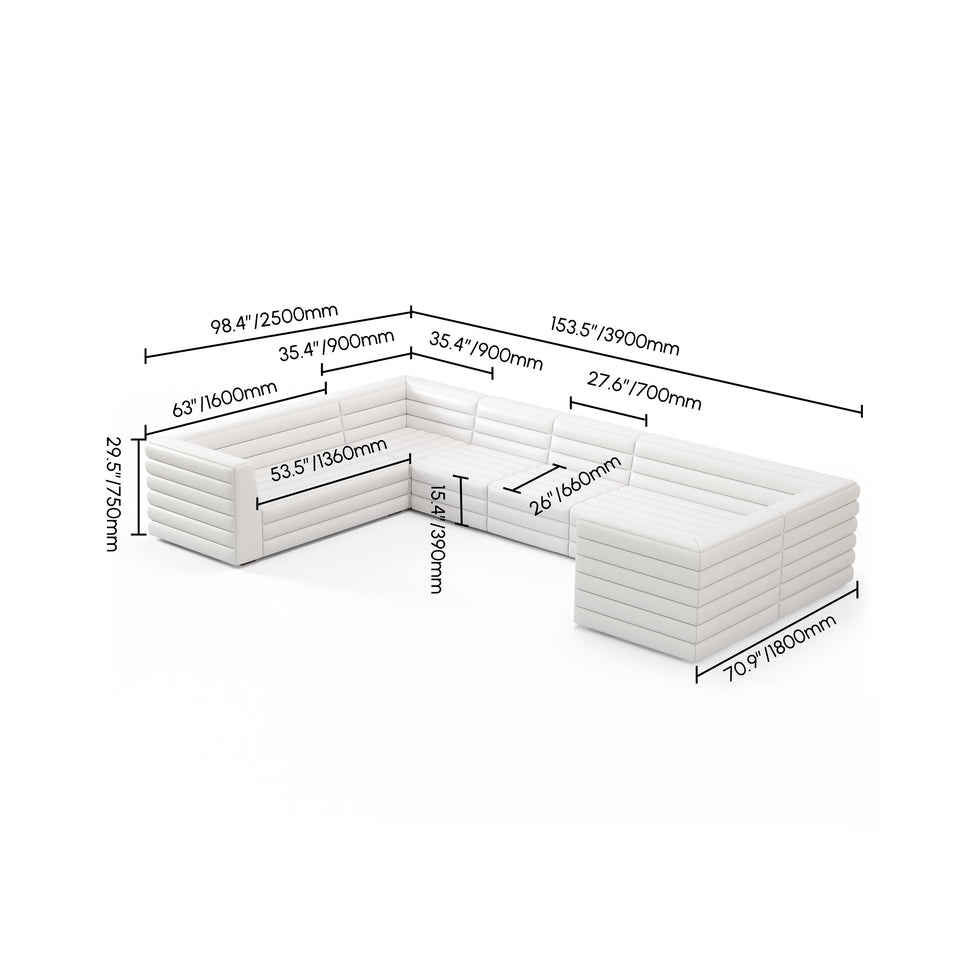 HMR - 126" U-Shaped Modern Modular Sectional Sofa for 8 Seaters