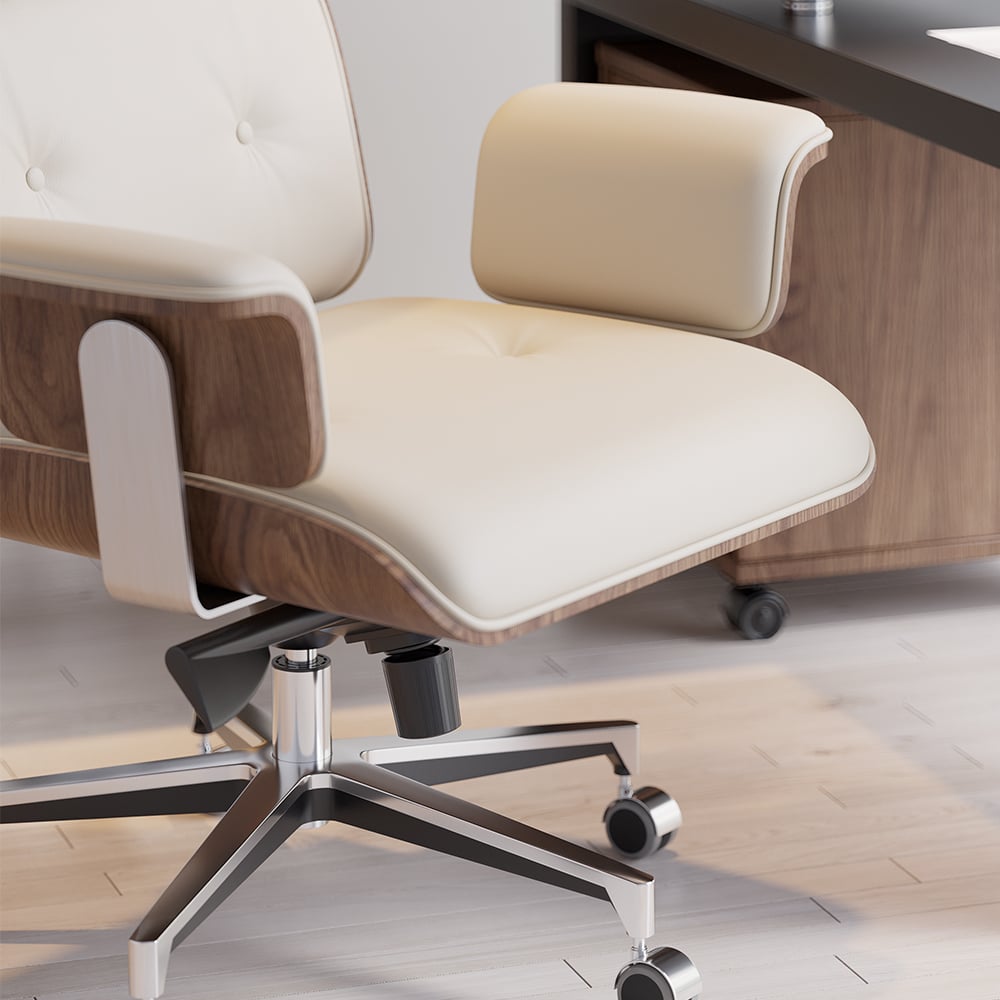 HMR - Modern Home Office Chair Swivel Upholstered Wooden Office Chair Adjustable Height