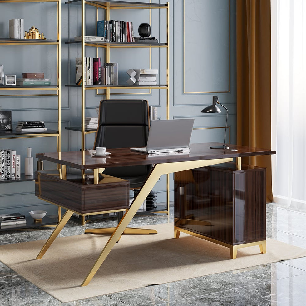 HMR - Hungled 55" Modern Office Executive Desk with Storage File Cabinet