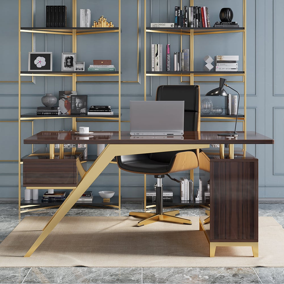 HMR - Hungled 55" Modern Office Executive Desk with Storage File Cabinet
