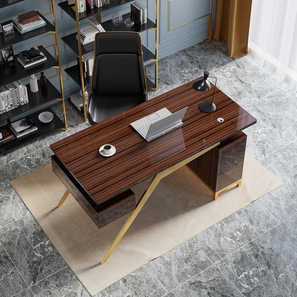 HMR - Hungled 55" Modern Office Executive Desk with Storage File Cabinet