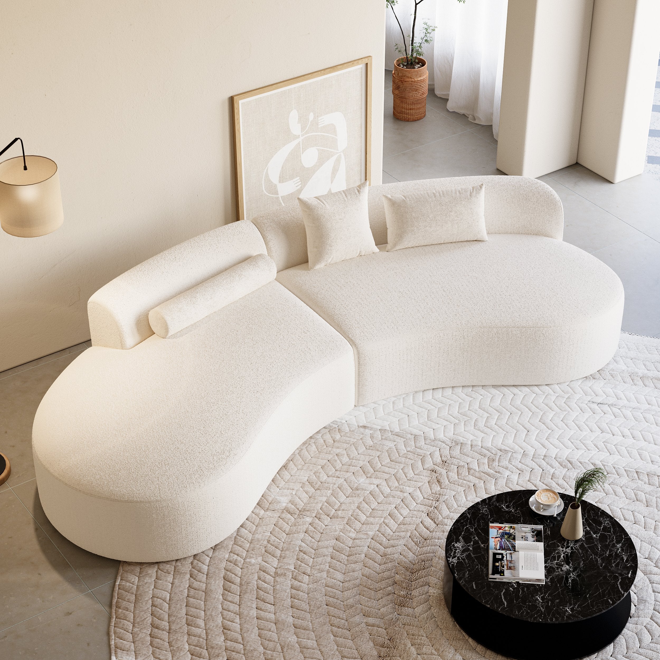 HMR - 109" 2-Piece Curved Sectional Sofa with Pillows