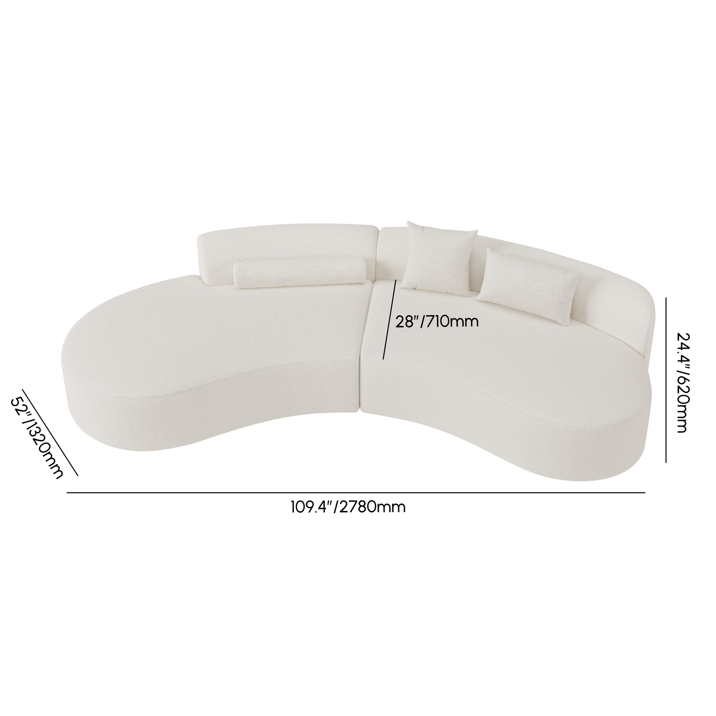 HMR - 109" 2-Piece Curved Sectional Sofa with Pillows