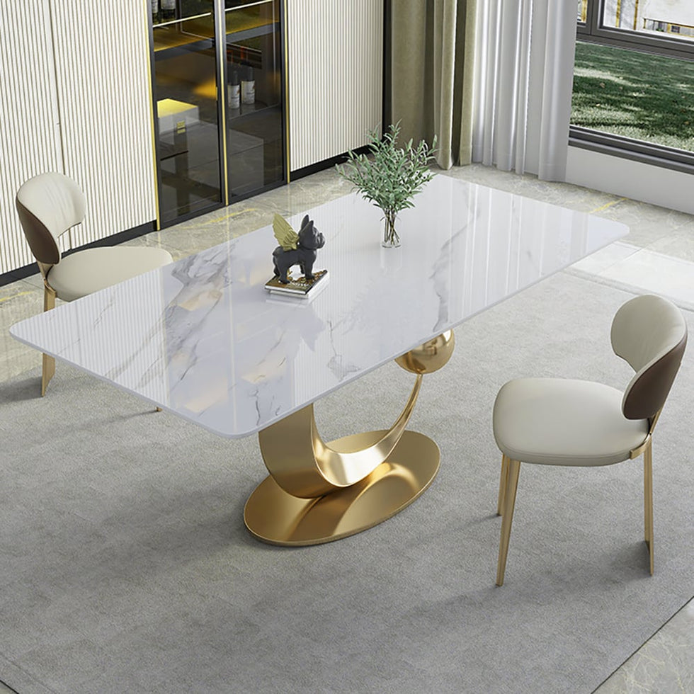 HMR - 71.3" Modern Style Rectangle Sintered Stone Dining Table Seats 6-8 People