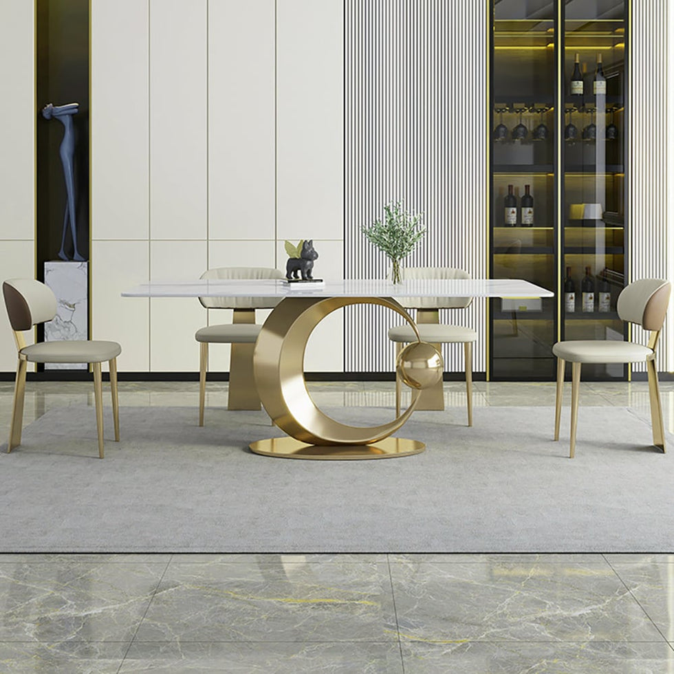 HMR - 71.3" Modern Style Rectangle Sintered Stone Dining Table Seats 6-8 People