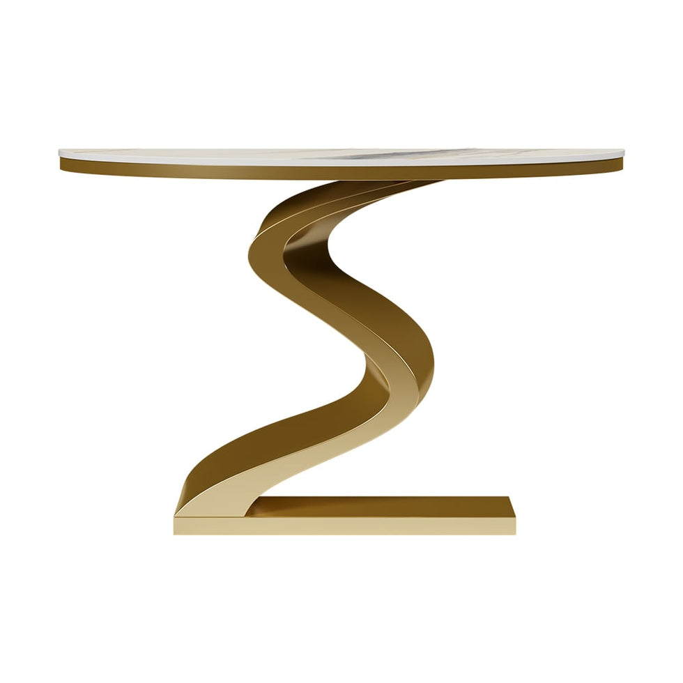 HMR - Modern 39.4" Curved Console Table with Sintered Stone Top Half Moon Shape