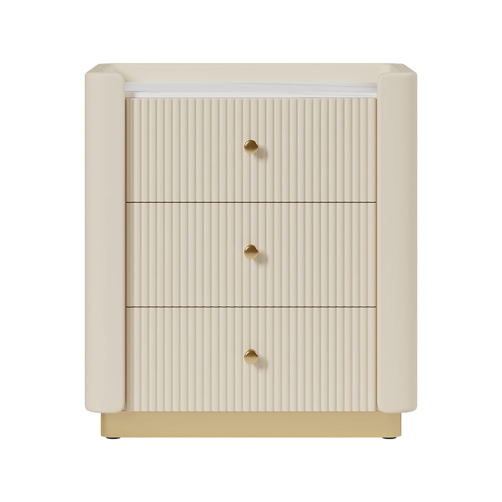 HMR - Modern 3-Drawer Nightstand with Sintered Stone Top & USB Port