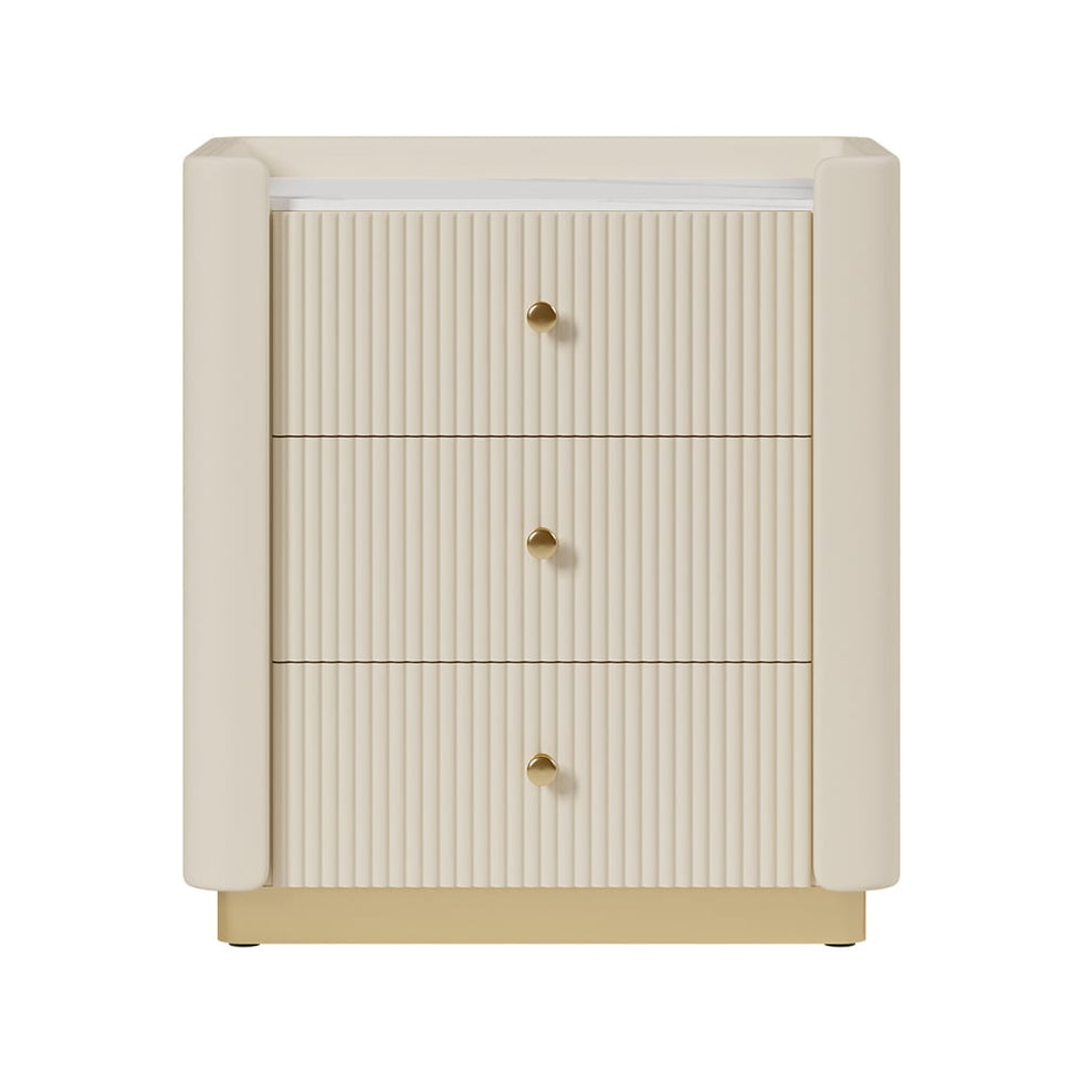 HMR - Modern 3-Drawer Nightstand with Sintered Stone Top & USB Port
