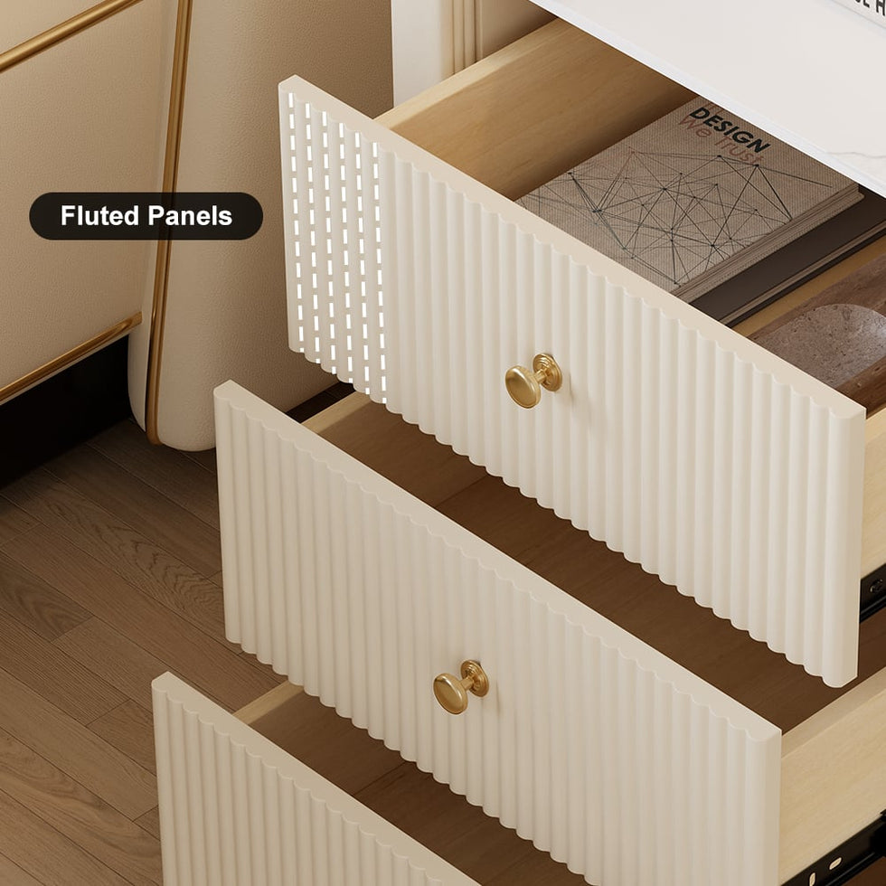 HMR - Modern 3-Drawer Nightstand with Sintered Stone Top & USB Port