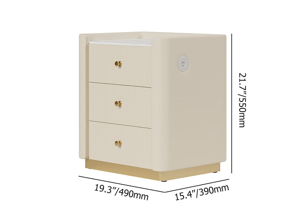 HMR - Modern 3-Drawer Nightstand with Sintered Stone Top & USB Port
