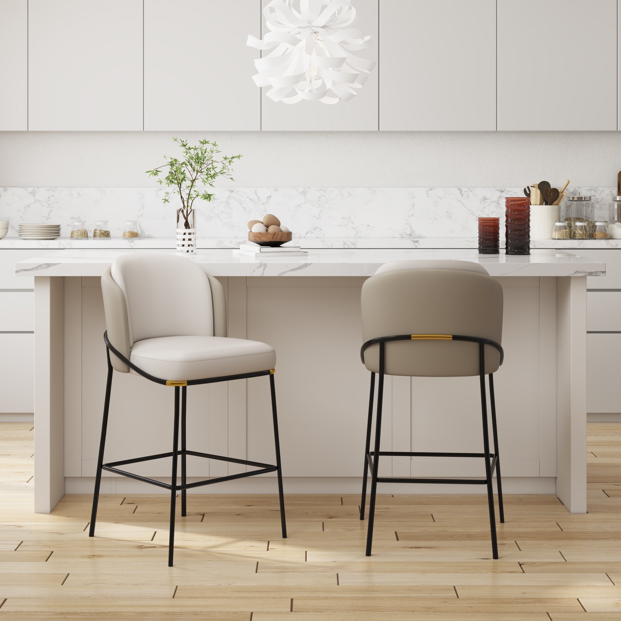 HMR - Linenic Series Modern PU Leather Bar Stools