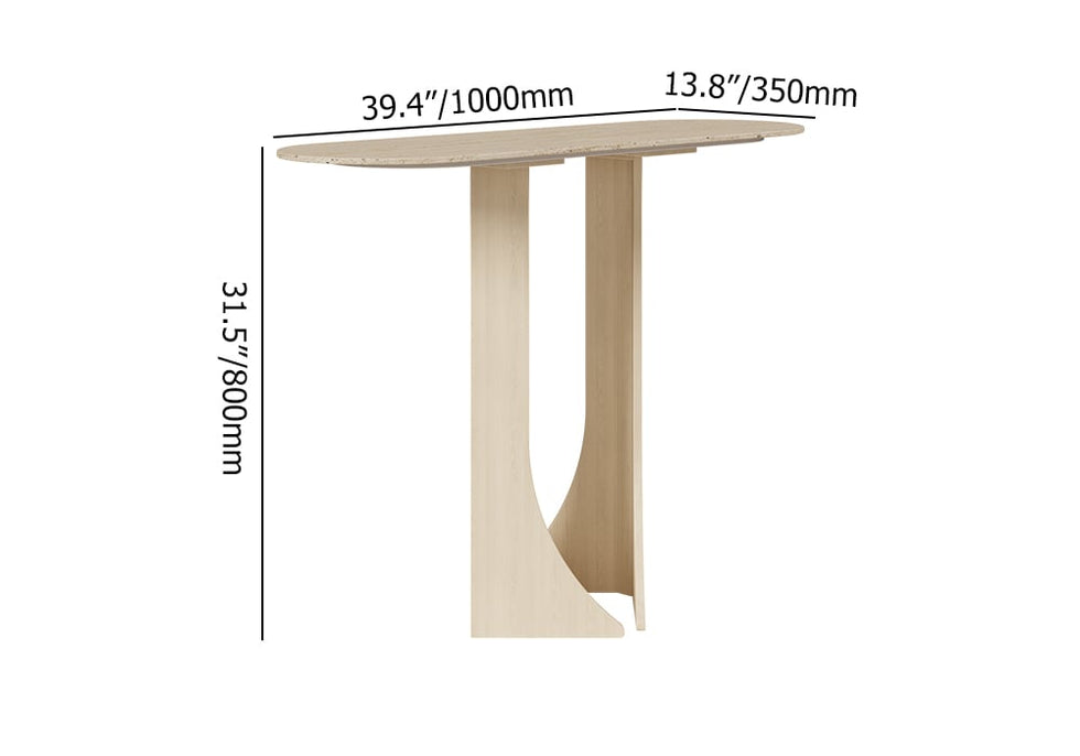 HMR - 39.4" Oval Travertine Stone Console Table Modern Entryway Table with Abstract Base
