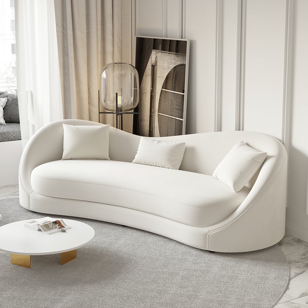 HMR - 84" Luxury Velvet Upholstered 3-Seater Sofa with Solid Wood Frame