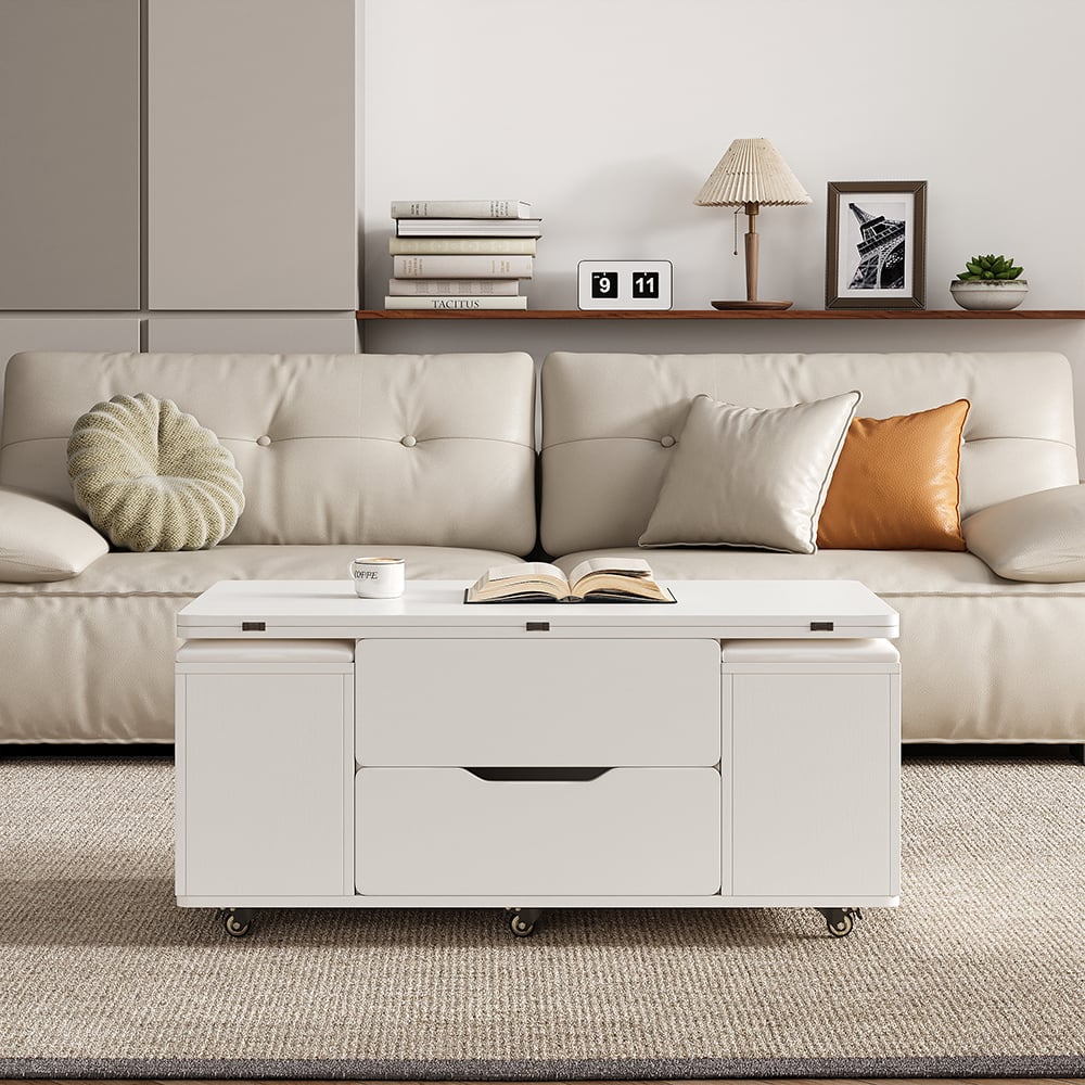 HMR - 39" Lift-Top Foldable Coffee Table with 4 Stools & Storage