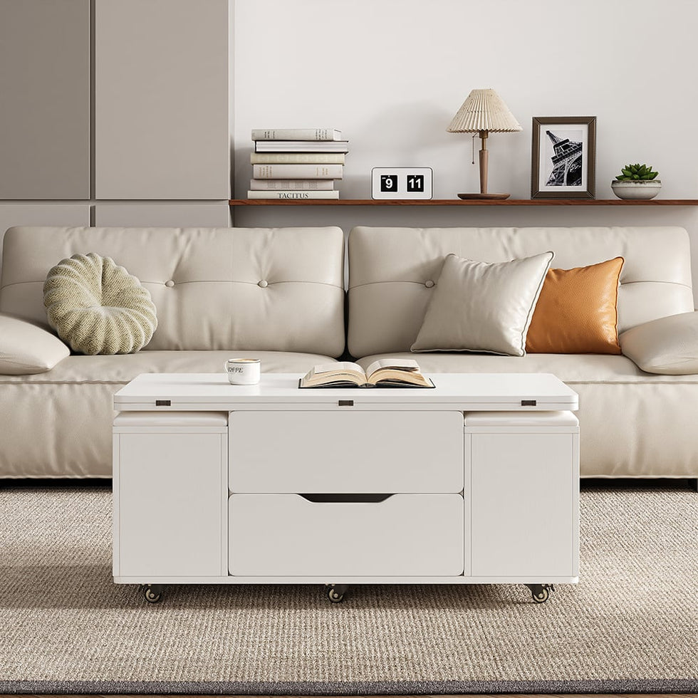 HMR - 39" Lift-Top Foldable Coffee Table with 4 Stools & Storage