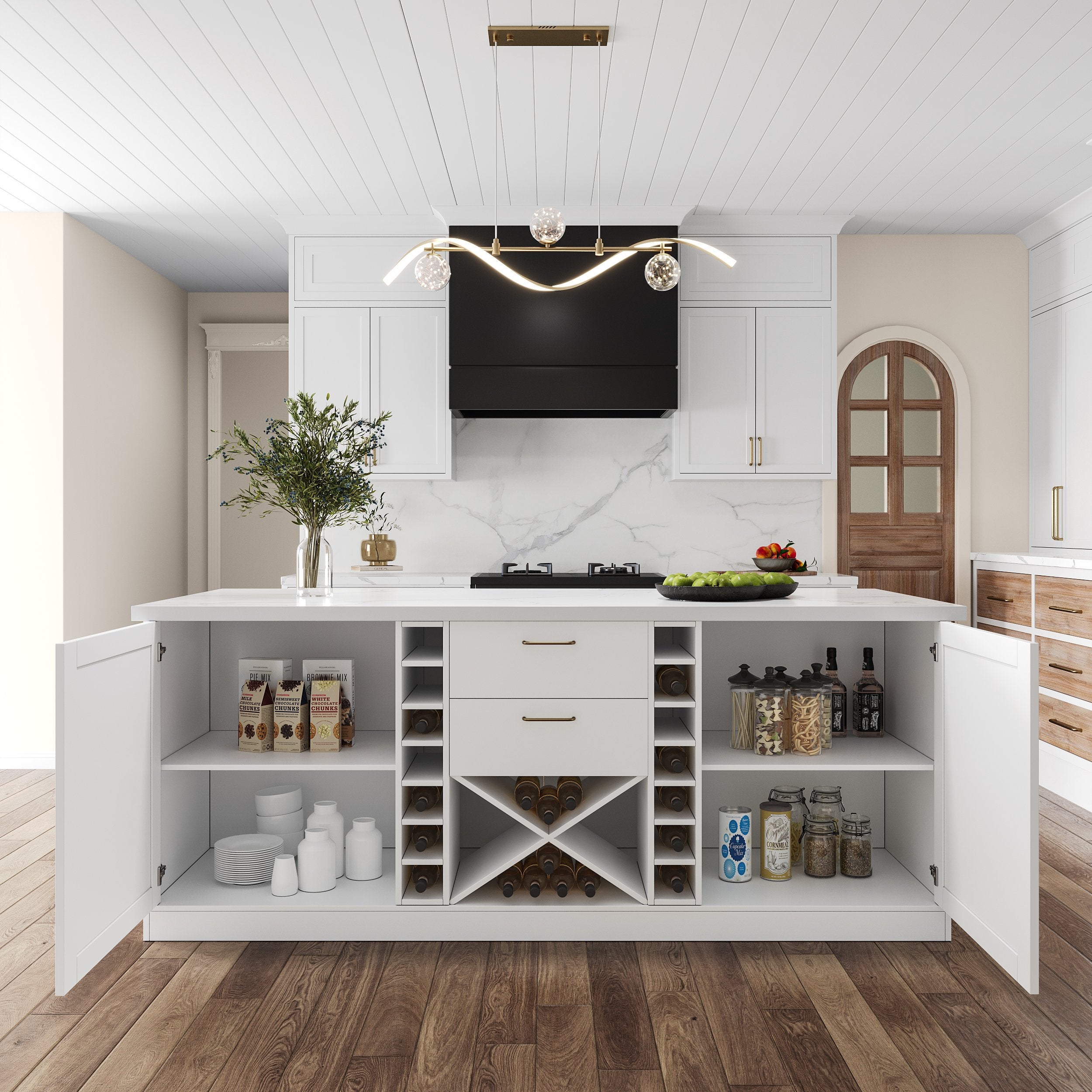 HMR - 72'' Modern Kitchen lsland with Wine Storage
