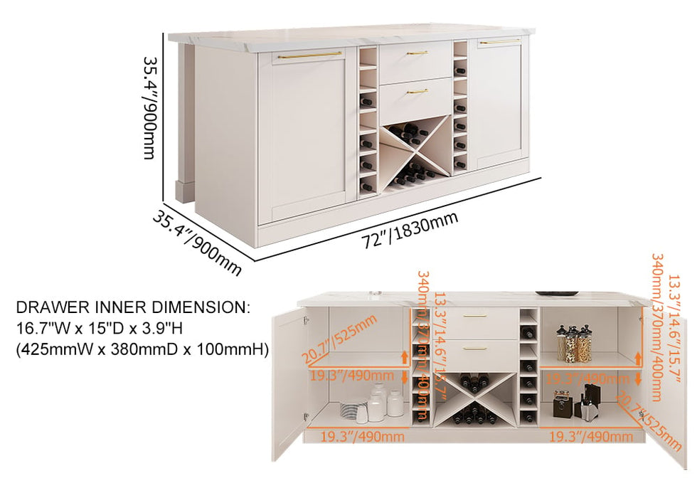 HMR - 72'' Modern Kitchen lsland with Wine Storage