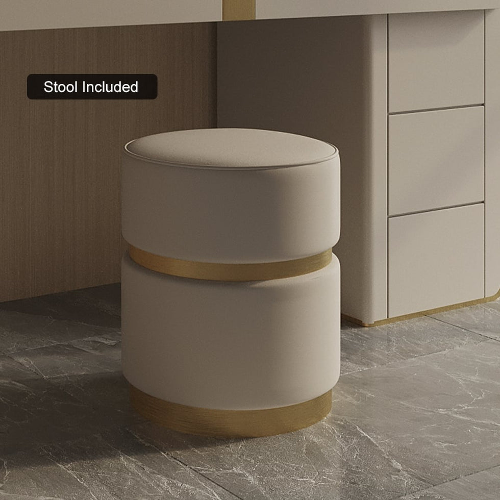 HMR - Modern Gray Makeup Vanity Set with Side Cabinet Dressing Table with Mirror & Stool