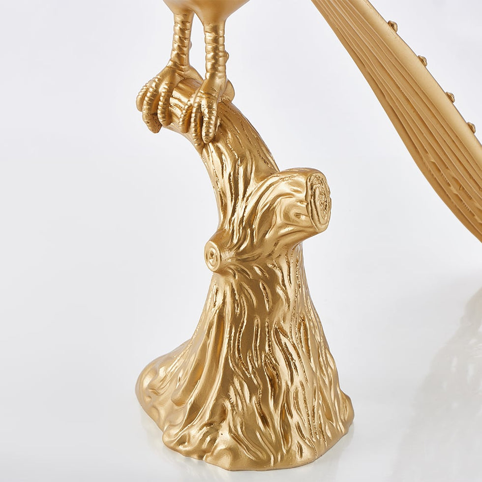 HMR - Peacock Figurine Art Deco Gold Side Table with Tray Top