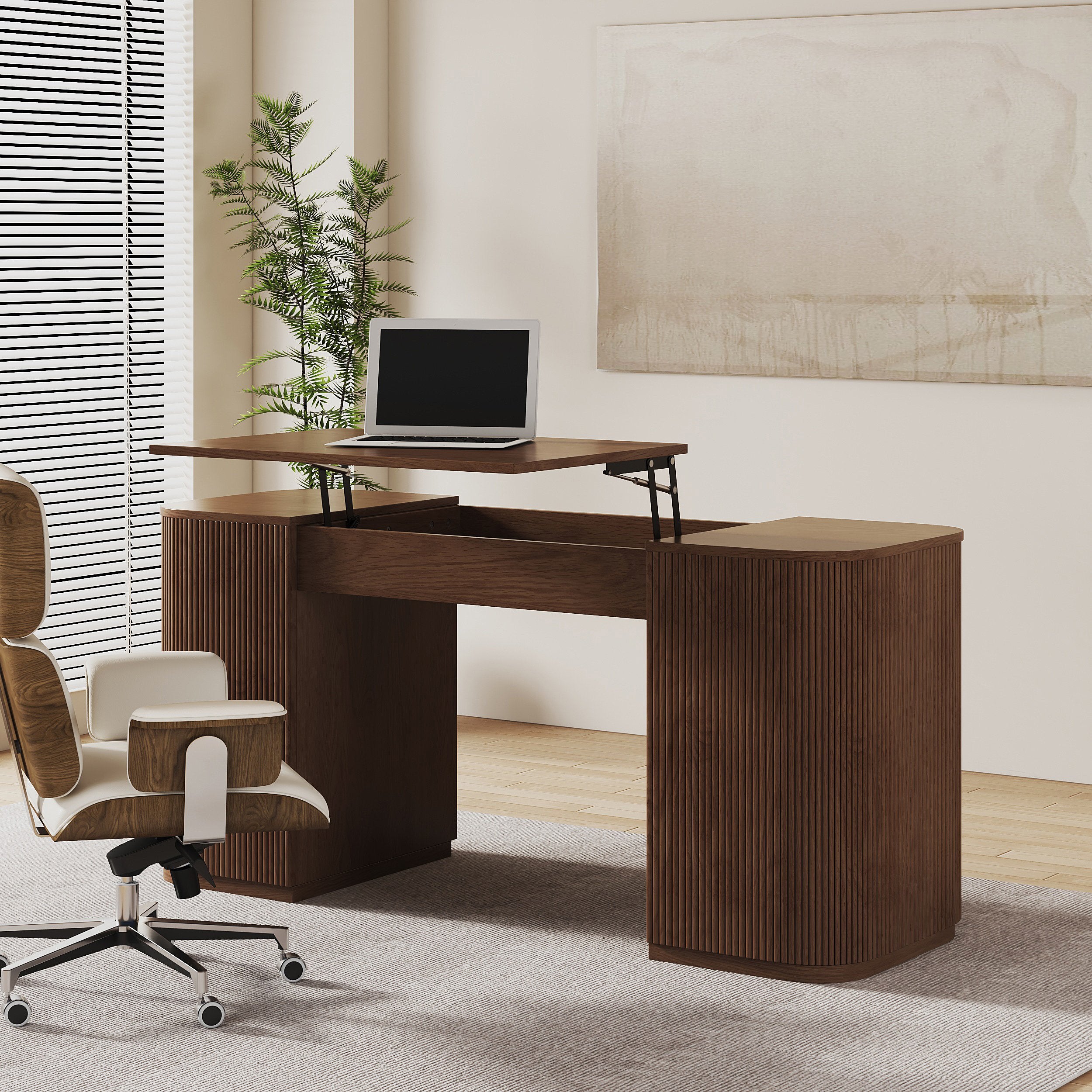 HMR - Modern Standing Writing Desk with 2 Doors & Ample Storage Office Desk
