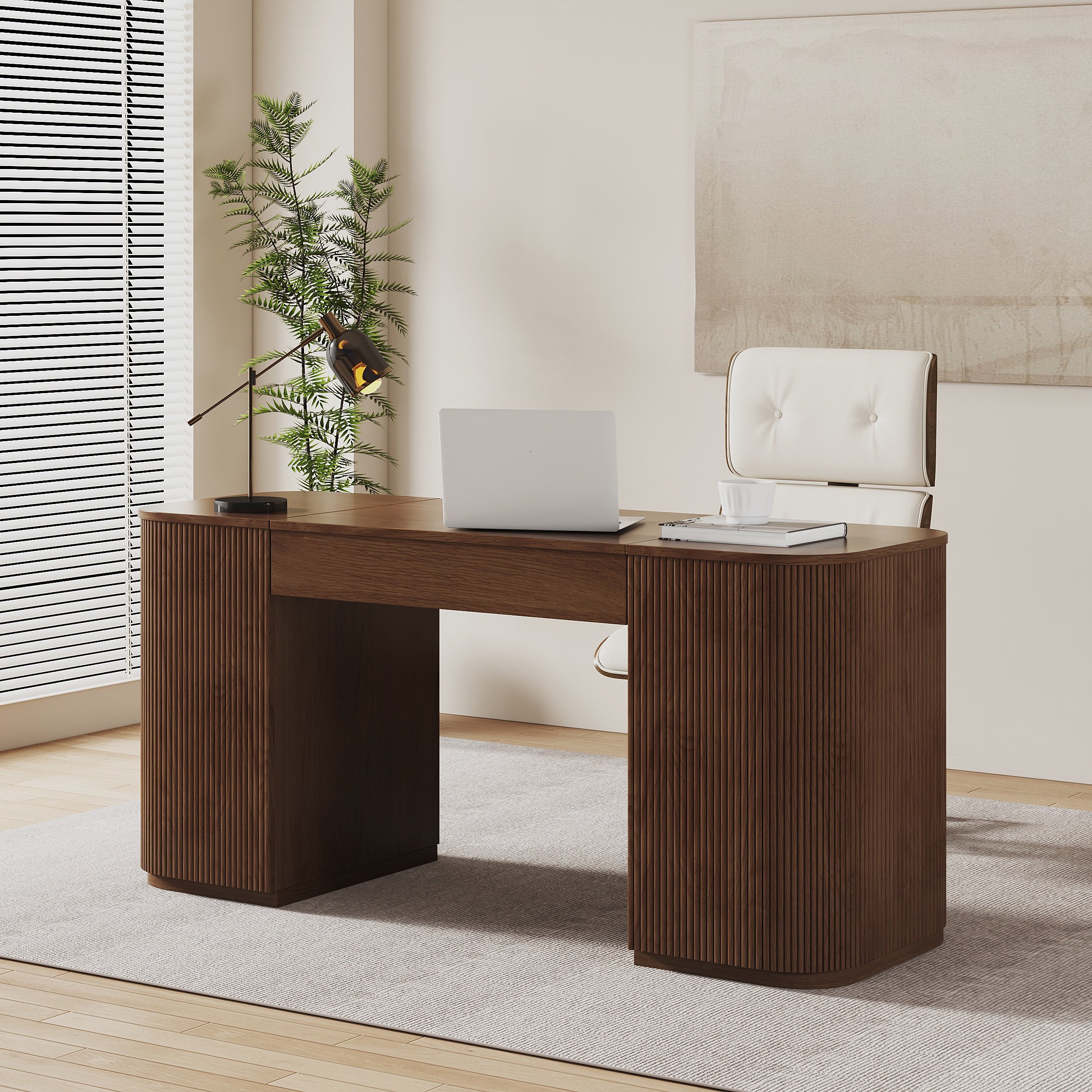HMR - Modern Standing Writing Desk with 2 Doors & Ample Storage Office Desk