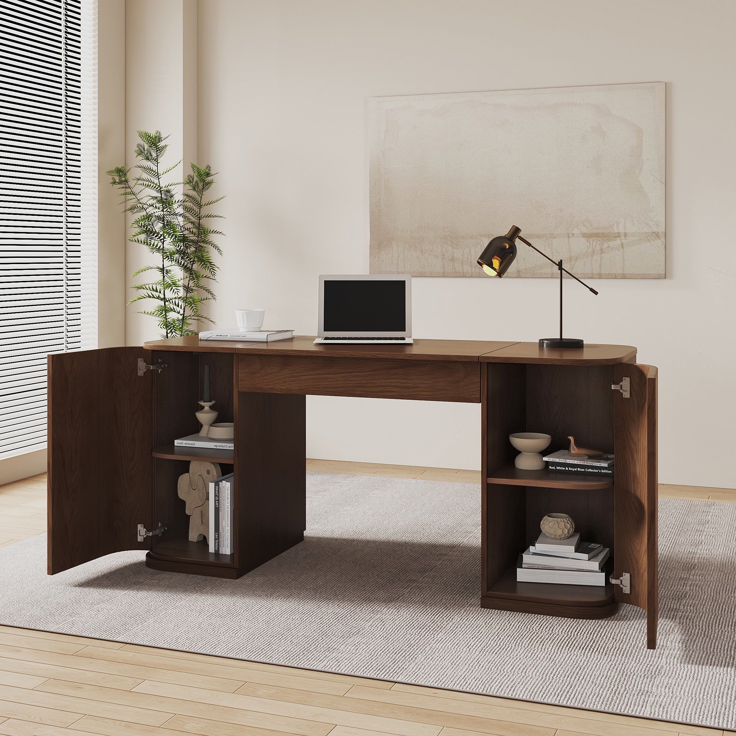 HMR - Modern Standing Writing Desk with 2 Doors & Ample Storage Office Desk