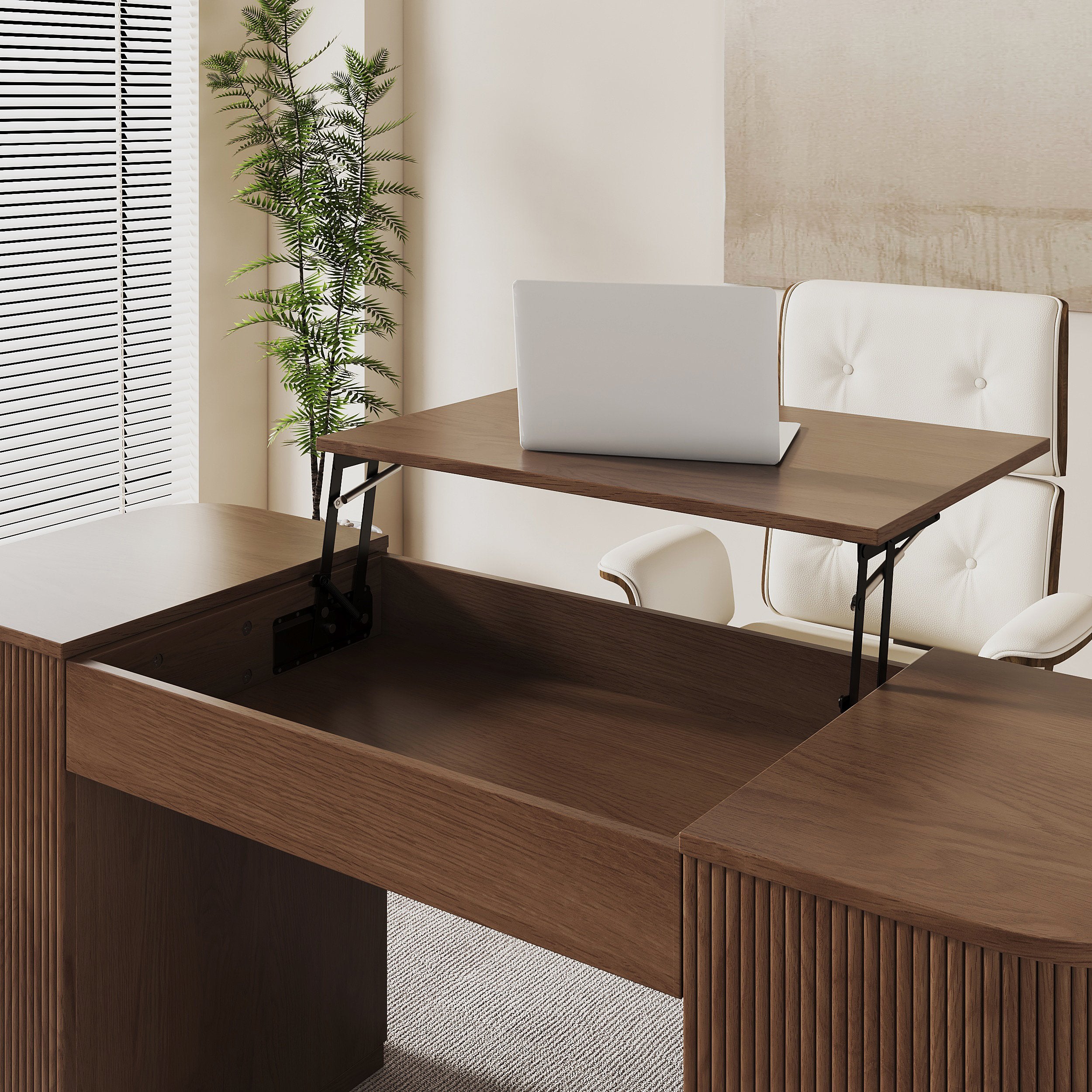 HMR - Modern Standing Writing Desk with 2 Doors & Ample Storage Office Desk