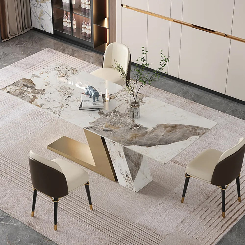 HMR - Dining Set 70.9" Rectangle Sintered Stone Dining Table with 6 Chairs