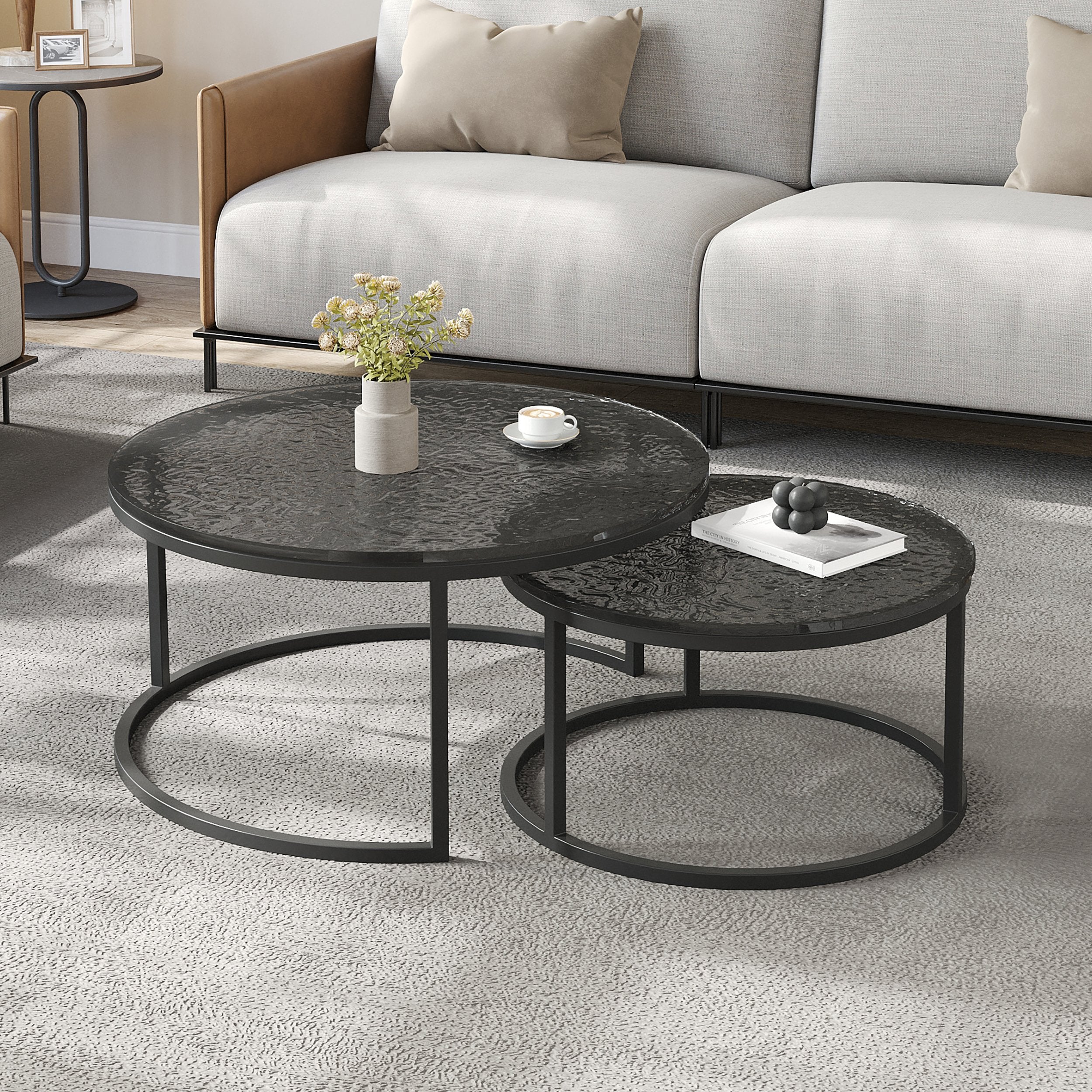 HMR - Fero Round Nesting Coffee Table Set (24"-32")