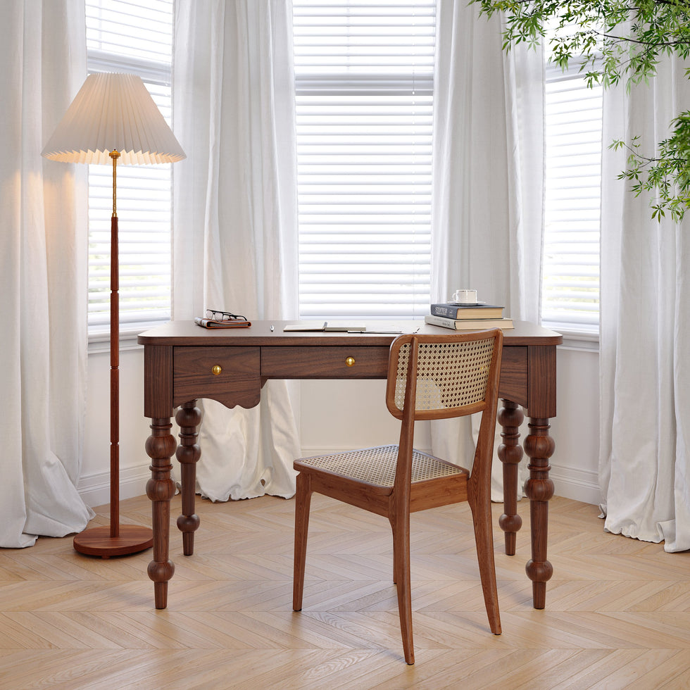 HMR - 47.2" Rectangle Wood Mid Century with Drawers Walnut Office Desk