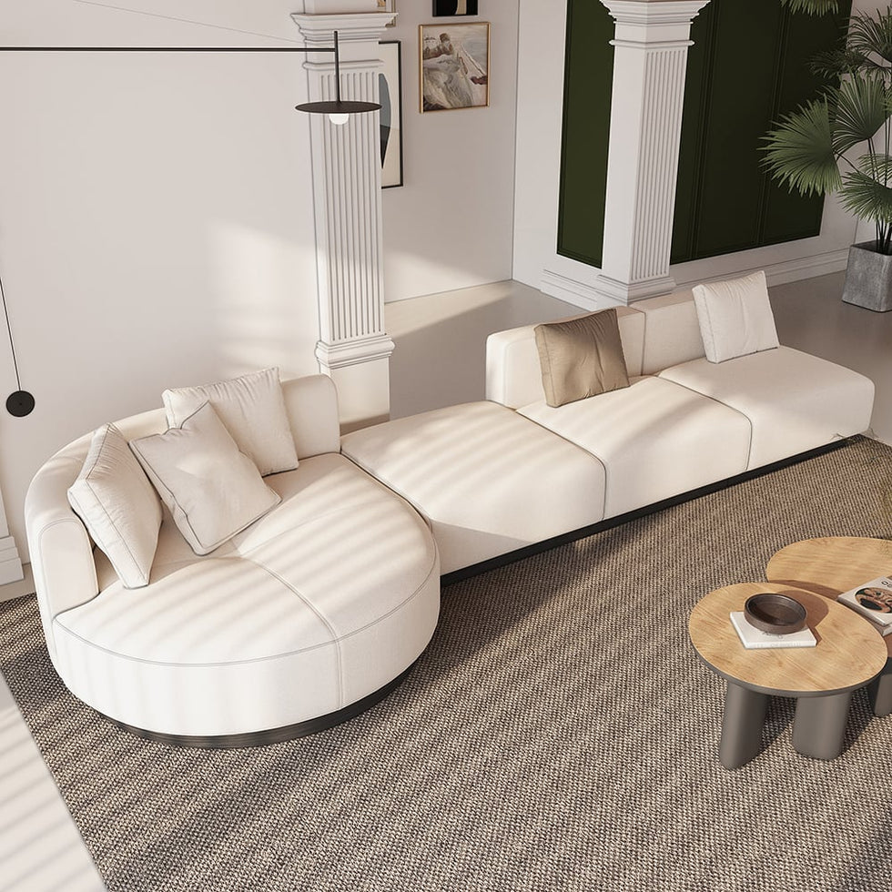 HMR - 146.9" L-Shaped Sectional Corner Modern Modular Sofa in Beige with Pillows & Black Legs