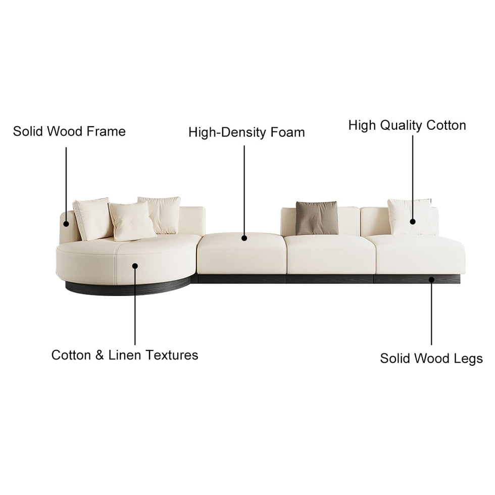 HMR - 146.9" L-Shaped Sectional Corner Modern Modular Sofa in Beige with Pillows & Black Legs