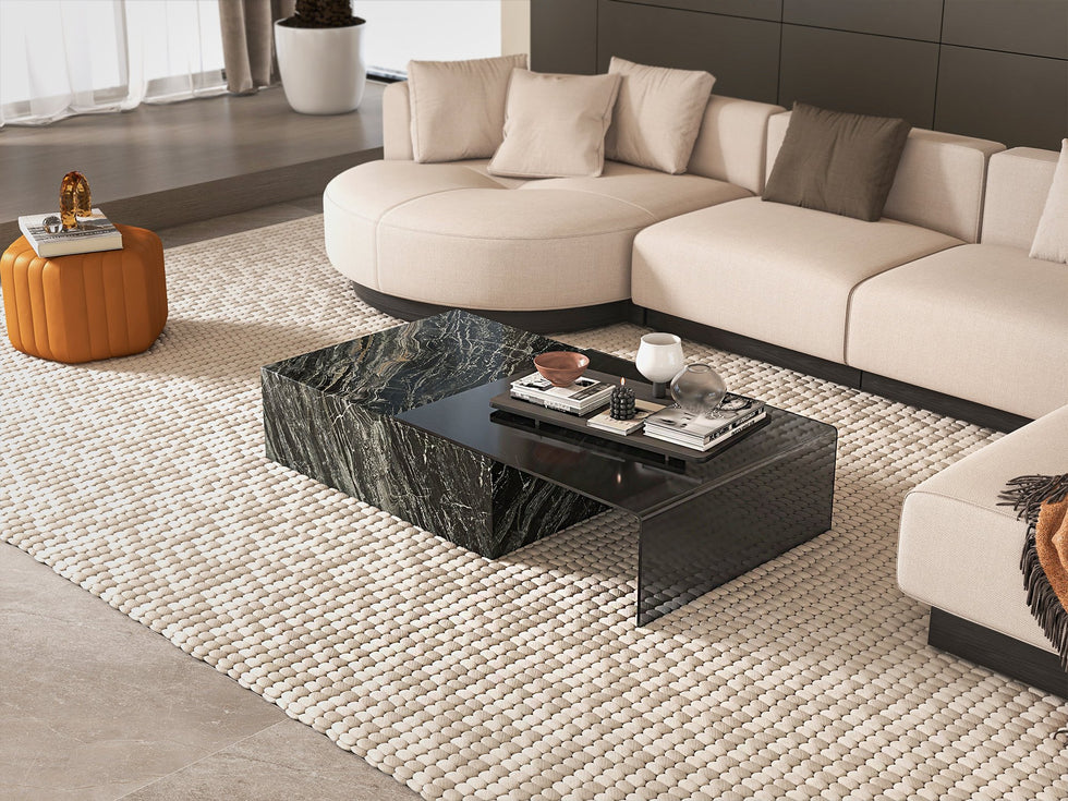 HMR - 146.9" L-Shaped Sectional Corner Modern Modular Sofa in Beige with Pillows & Black Legs