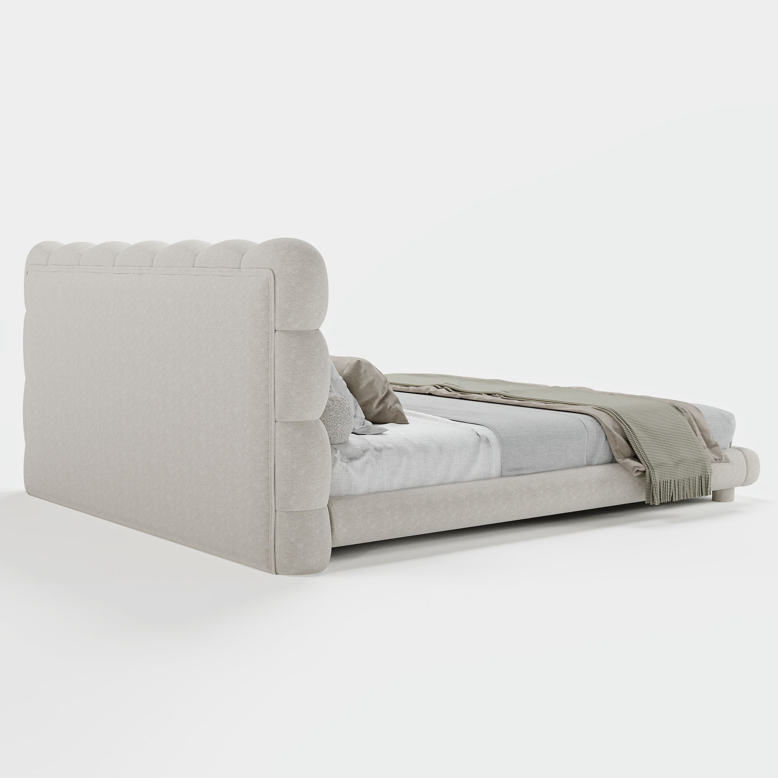 HMR - White Boucle Upholstered Platform Bubble Bed Frame