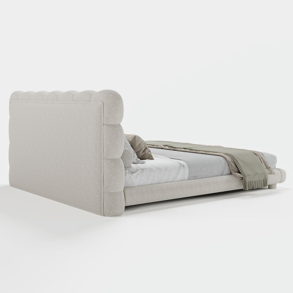 HMR - White Boucle Upholstered Platform Bubble Bed Frame